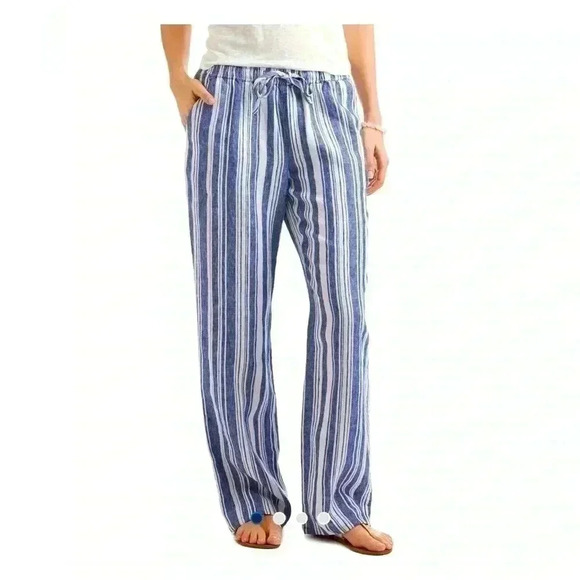 Vineyard Vines Blue and White All Linen Sailing Stripe Pull-On Pants Size XS - Picture 1 of 14